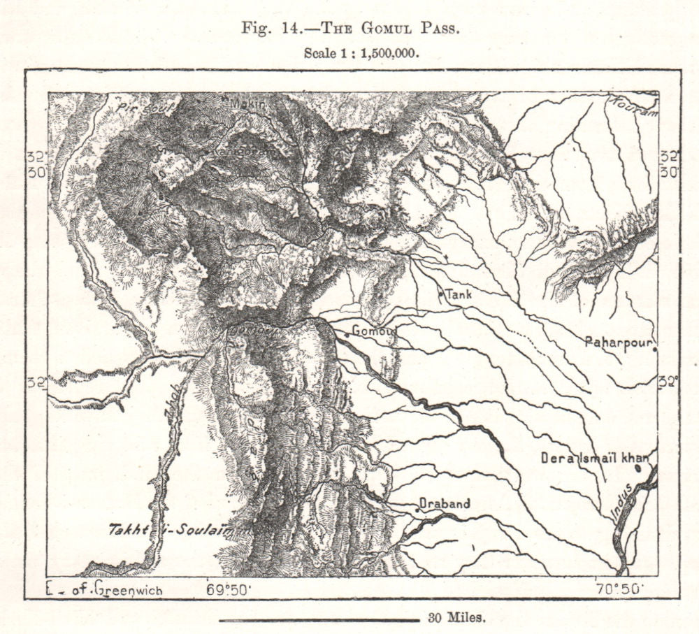 The Gomal Pass. Pakistan/Afghanistan. Sketch map 1885 old antique chart